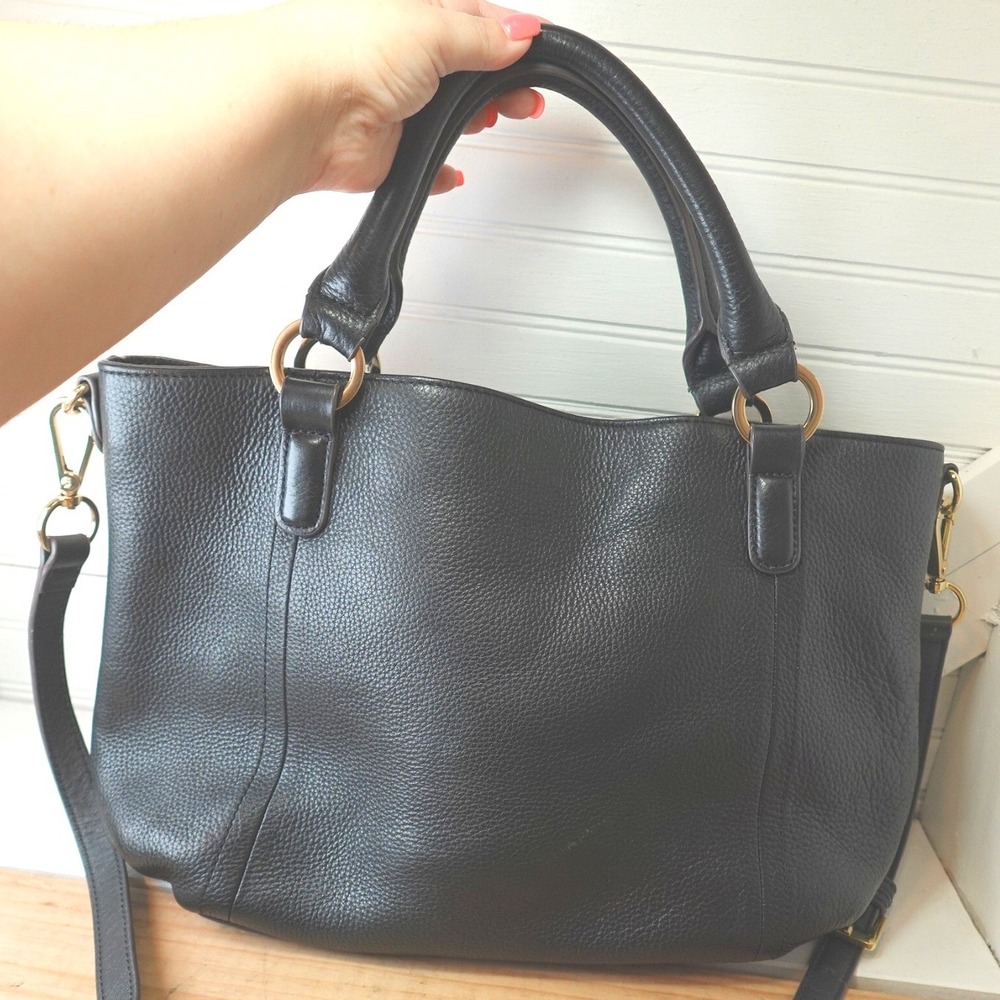 GILI Black‎ Leather Satchel Handbag Purse Removable Crossbody Strap Top Handle